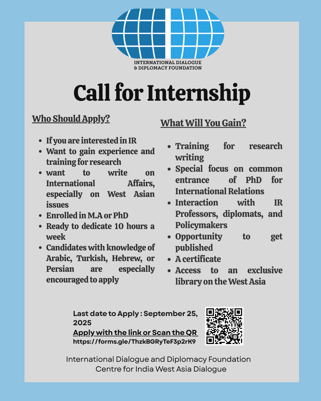 Call for Internship | International Dialogue & Diplomacy Foundation